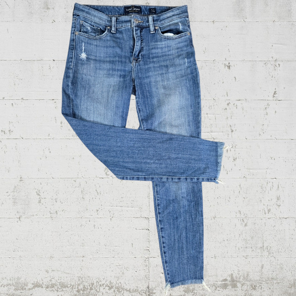 Lucky Brand Medium Wash Distressed Mid Rise Crop Ankle Ava Skinny Jeans Size 6 - Picture 1 of 9